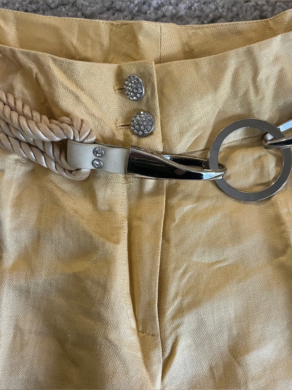 Vantarsi Women's Pale Yellow Linen Blend Belted Straight Pants Size L NWT Jewels - Picture 4 of 12